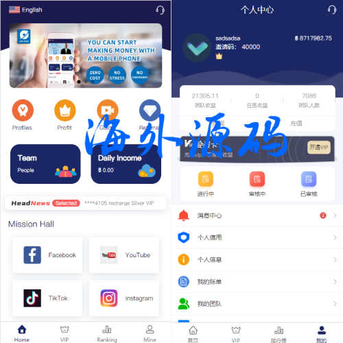 全新UI国际版多语言任务点赞源码系统脸书任务抖音点赞系统源码